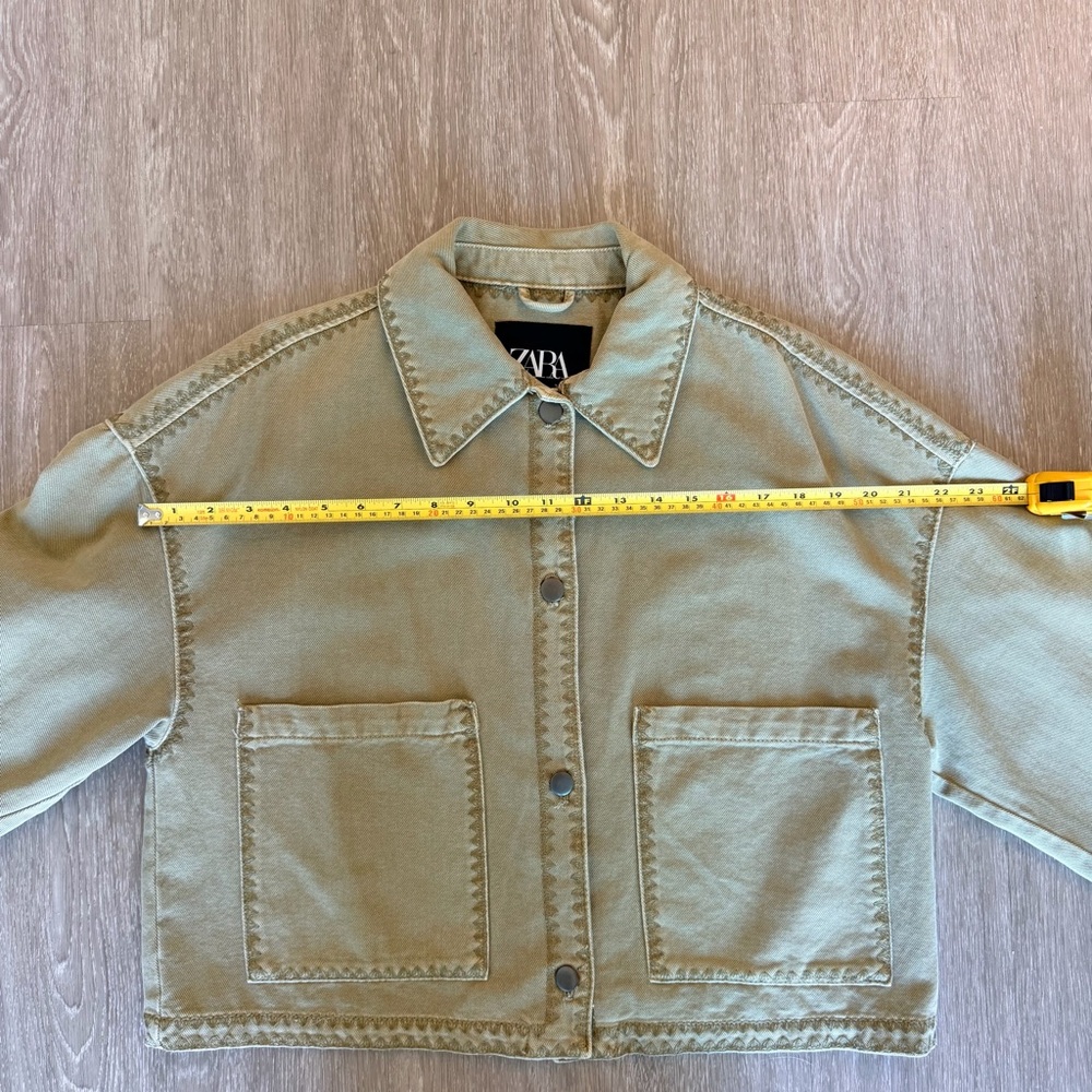 ZARA Oversized Cotton Utility Overshirt Khaki Green Topstitch Jacket Size Small - Picture 9 of 10